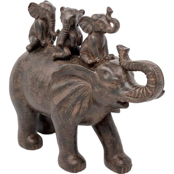 8" H 3 Baby Elephants Riding an Elephant Resin Statue Figurine Home Decorative - Picture 3 of 5